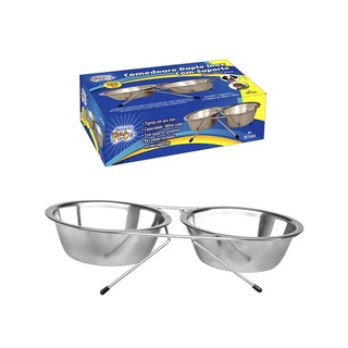 Comedouro e Bebedouro Duplo de Inox para cachorro gato pets PET-624 Western
