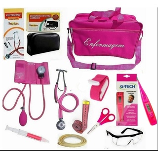 Kit Luxo Premium Enfermagem 10 itens- Com Estetoscópio Duplo Rappaport e Esfigmomanômetro