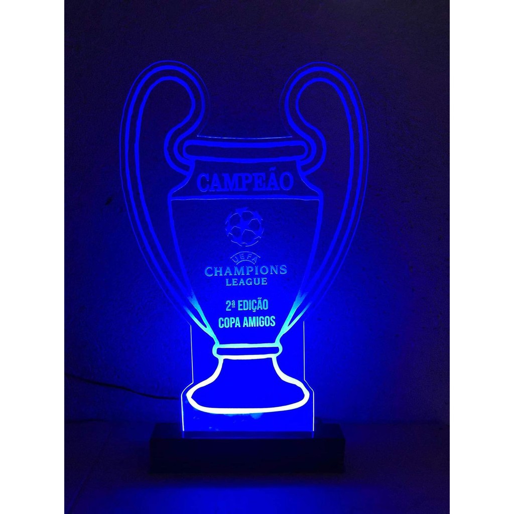 Luminária abajur com LED Acrílico Champions League personalizado