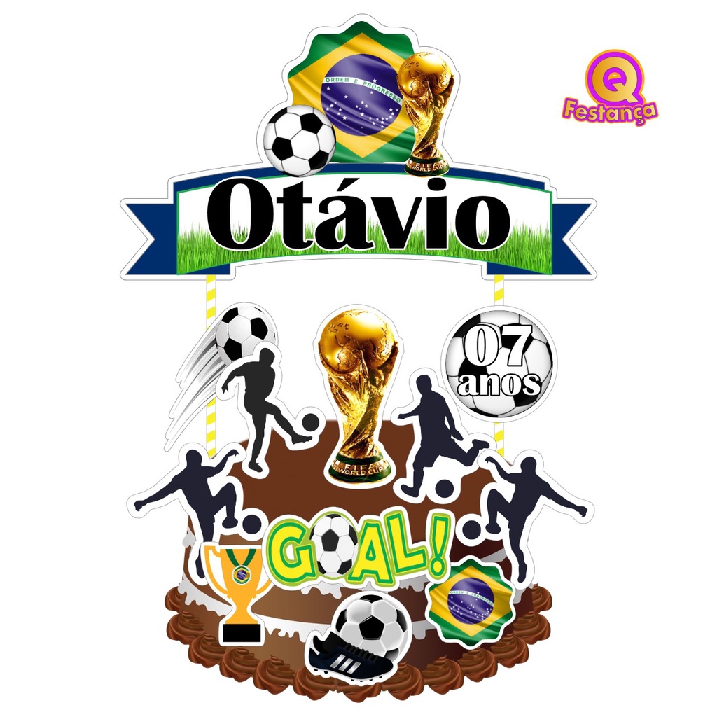 Topo de bolo futebol copinha personalizado com nome e idade
