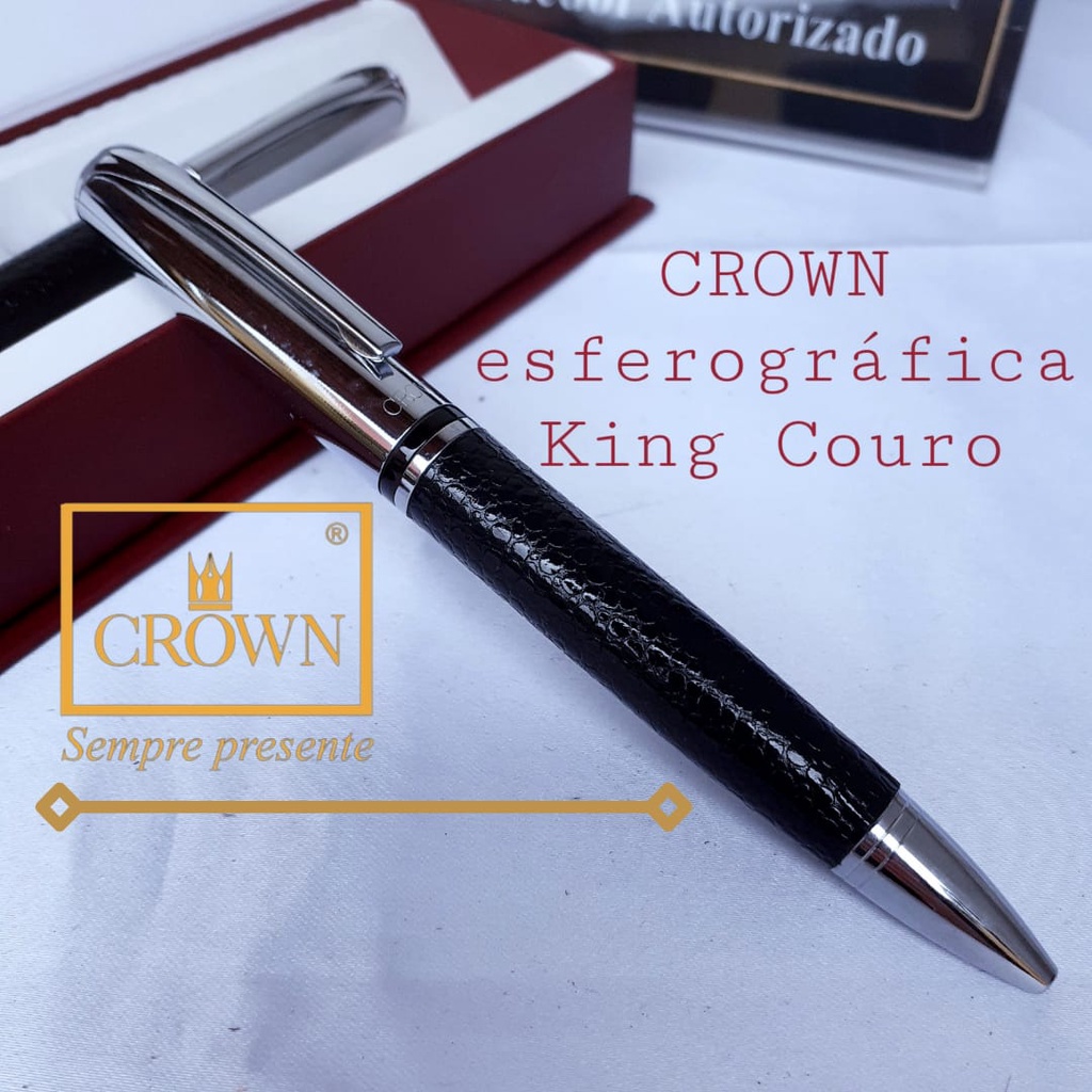 Caneta Crown metal King Couro Esferográfica luxo papelaria executivo ...