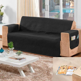 Protetor De Sofá Preto Impermeável E Forrado Para 3 Lugares