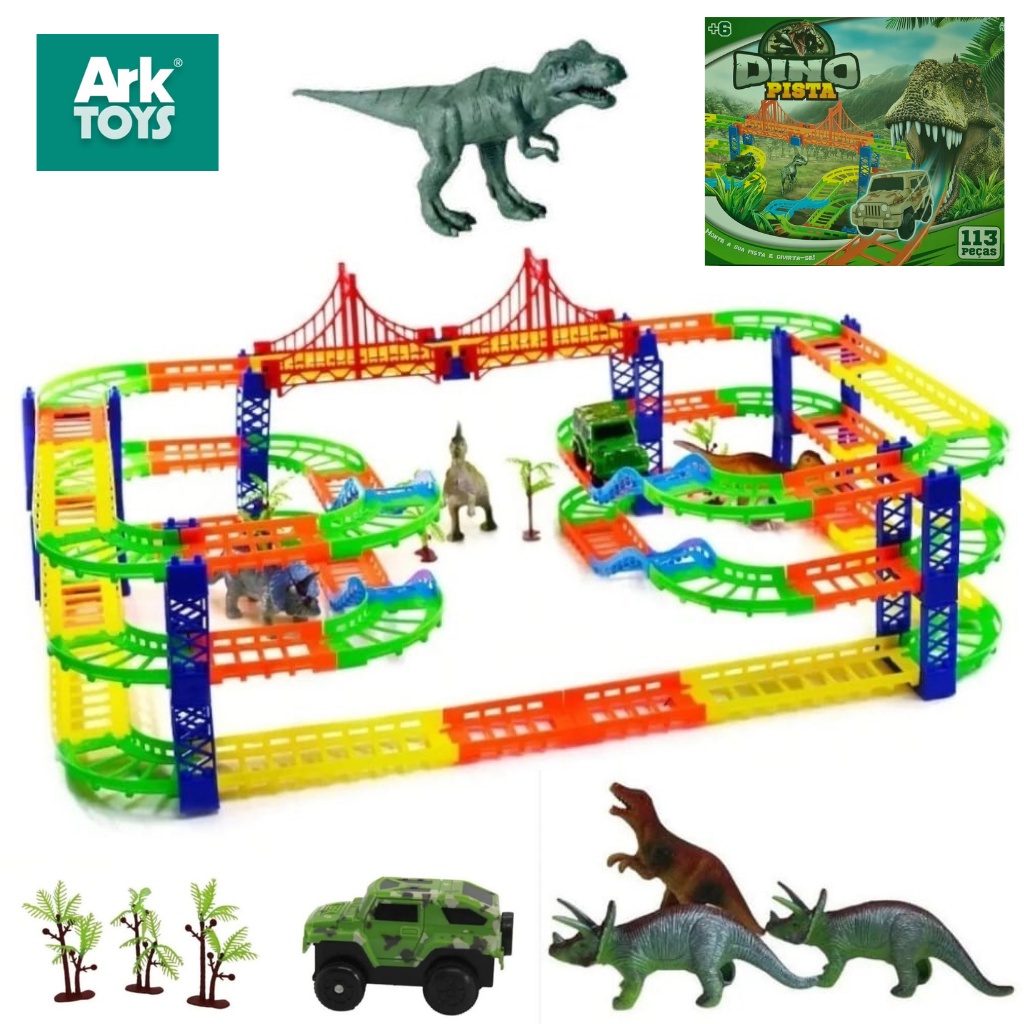 Pista de Carrinho Infantil Dinossauro 172 Peças Carro a Pilha