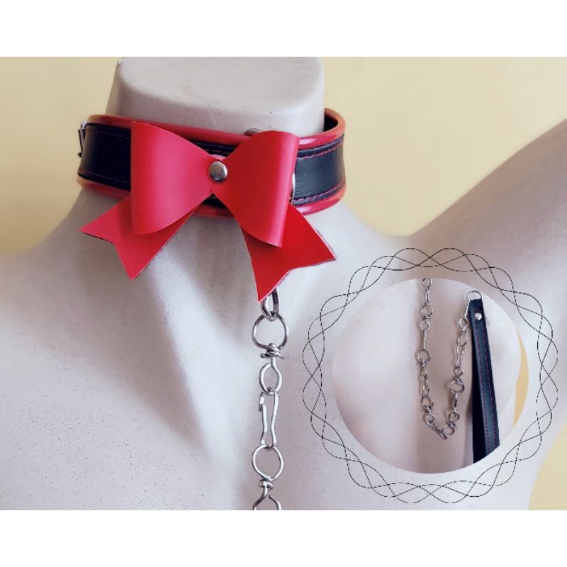 Pescoceira coleira choker laço regulável com guia bondage
