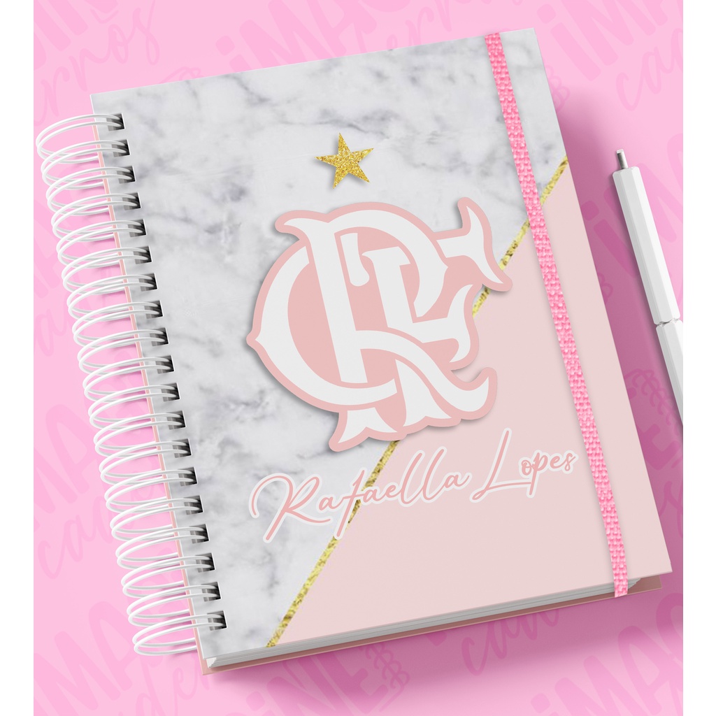 Caderno personalizado com nome time Flamengo feminino