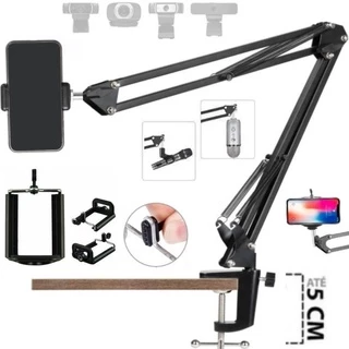 Braço Articulado Suporte de Mesa Universal para Celular Webcam Luz Microfone