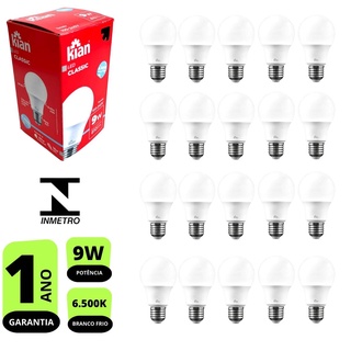 Kit 20X Lâmpadas Led Bulbo 9w Branca Fria E27