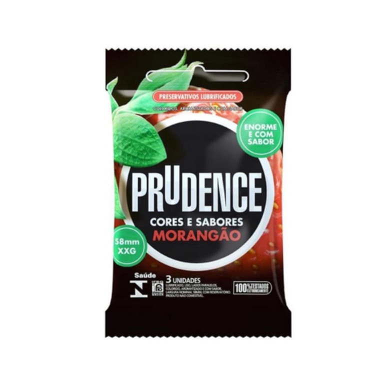 Preservativo Camisinha Lubrificado Morangão Prudence Cores E Sabores Xxg 58mm Pacote 3 Unidades 3105