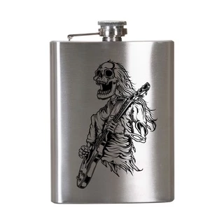 Cantil de bolso em aço inox Personalizado Caveira Guitarrista 7oz 207Ml Porta Bebidas