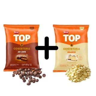 Kit Chocolate Gotas Cobertura Top 1kg Ao Leite e Branco Harald
