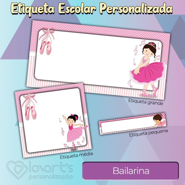 BAILARINA - Kit de Etiqueta Escolar Personalizada / Cartela de adesivo ...