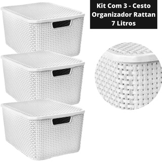 Kit 2 Caixas Organizadoras para Cozinha Sala Banheiro Quarto Caixa Plástica  Rattan Com Tampa 7 Litros Coloridas