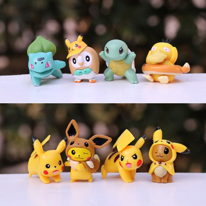 Anime Bonecos Pokemon 8pcs/kit Mini Boneca Pikachu Tartaruga Igeni Boneca De Brinquedo Adorável anime Figura Ornamento Decorações