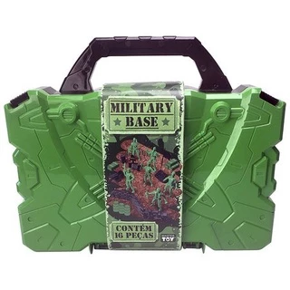 Brinquedo Maleta Soldadinho Base Militar Guerra 16pç