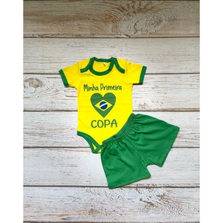 Conjunto Body e shorts bebê Infantil Primeira Copa - e Brasil