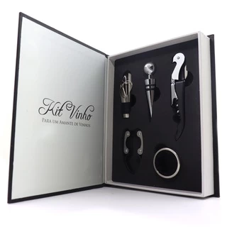 Kit Abridor de Vinho Saca Rolhas Dosador Tampa Livro