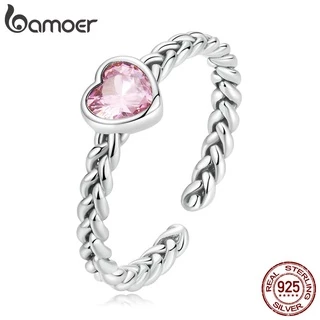 Anel Aberto Bamoer 925 Prata Rosa Coração Trançado Joias Para Mulheres Fashion Acessórios em Oferta na Shopee