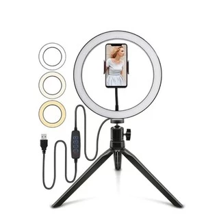 Anel Ring Light 8 Pol + Tripé De Mesa + Suporte Cel Video