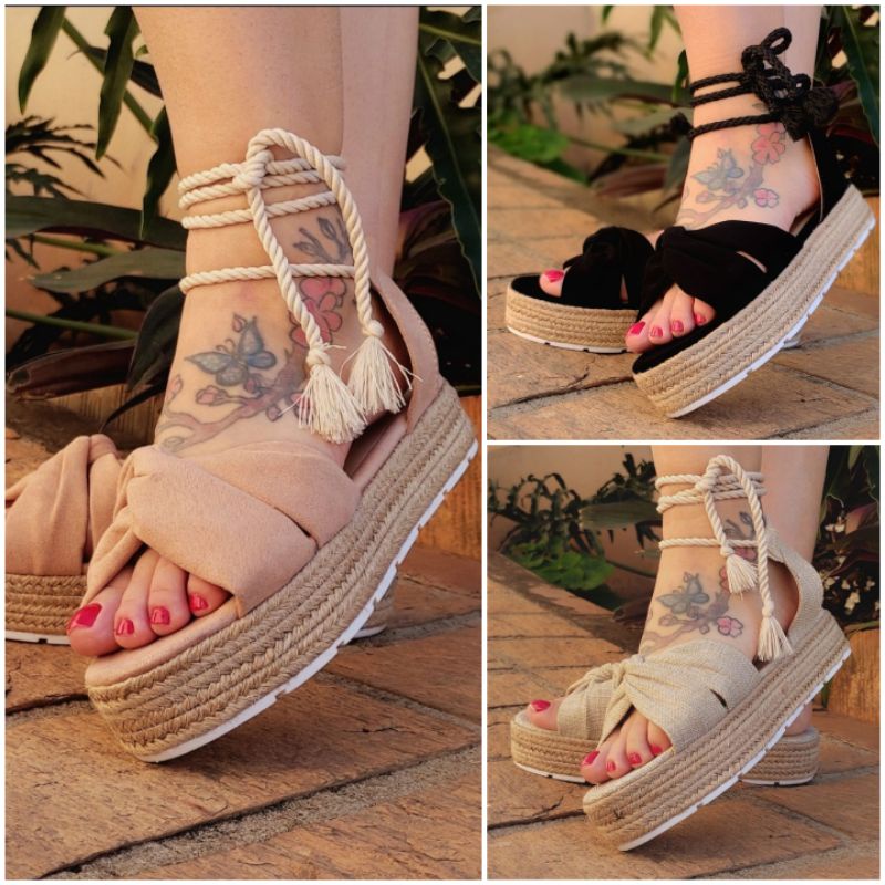 Sandalia Plataforma Original de Amarrar Feminina Flatform Tratorada Oferta Pomoção Lider de Vendas Samdar