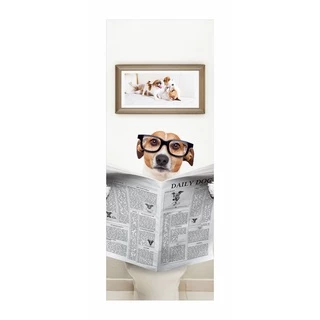 Adesivo Decorativo Porta Banheiro Cachorro Lendo Jornal 774