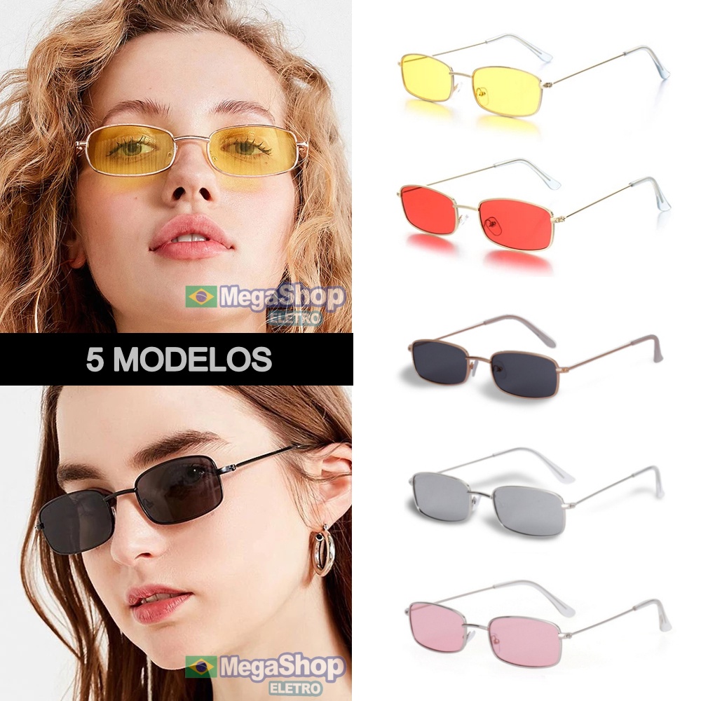 Oculos de Sol Retro Vintage Retangular clássico Unissex Masculino e Feminino