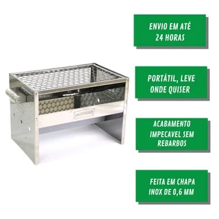 Churrasqueira de Inox Portátil a Carvão Leve e Resistente