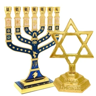 Menorah Candelabro Judaico 12 Tribos + Estrela de Davi