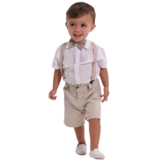 Roupa de BATIZADO infantil conjunto pajem menino festa batismo acompanha camisa, gravata, bermuda e suspensório