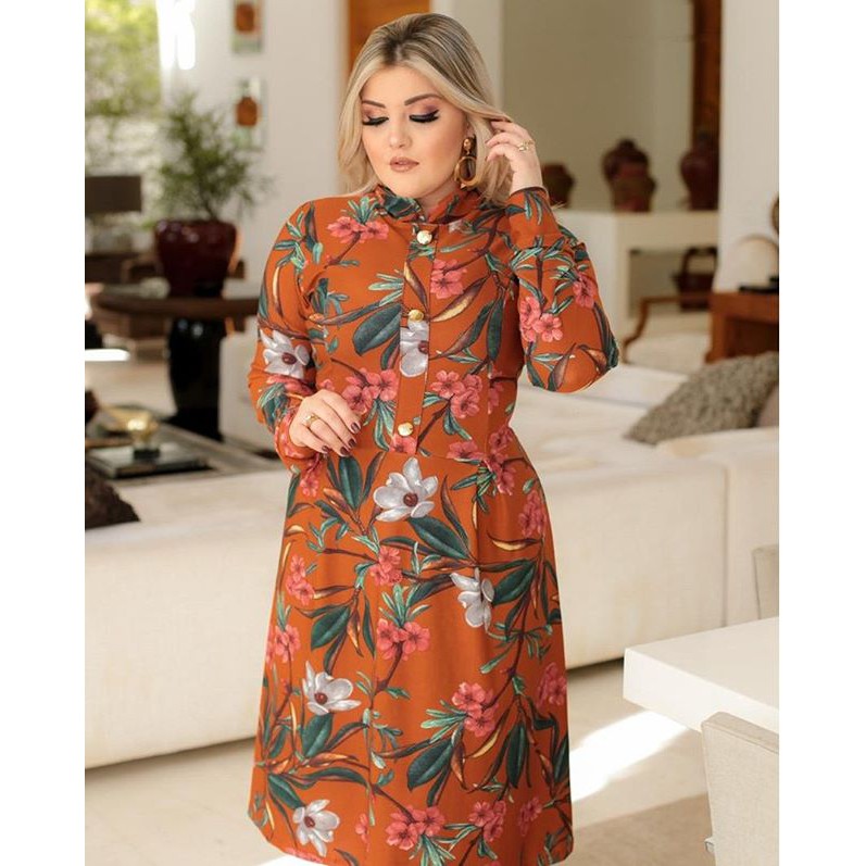 Vestido Midi Gode Manga Cumprida Moda Evangélica com Botões