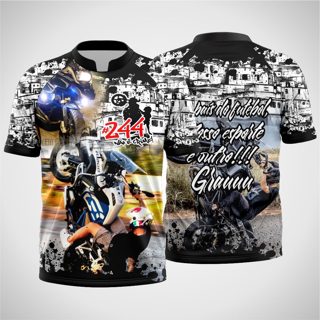 CAMISETA MASCULINA GRAU FAVELA LOUCO POR MOTO #12 - MEU ESTAMPADO