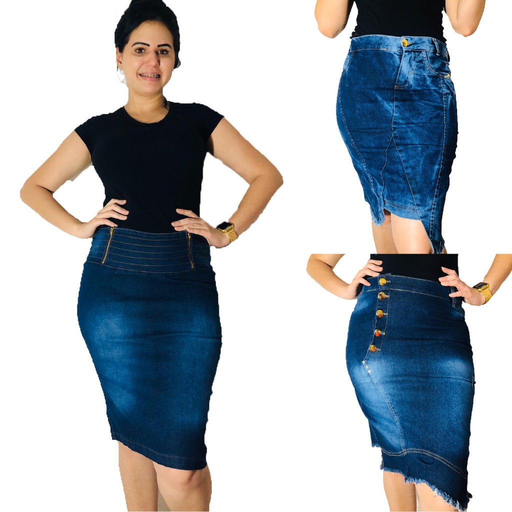 Saia jeans sale midi atacado