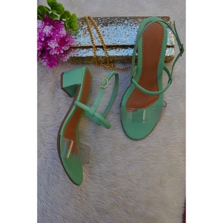 Sandália Feminina Salto Baixo 5CM Bloco Casual Cores da Moda vinil transparente e Fivela Tendência Verão Moderno
