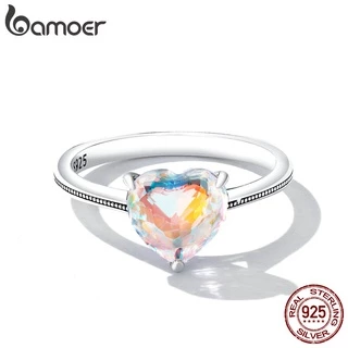 Bamoer 925 Prata Colorido Diamante Coração Padrão Anel Moda Joias Para Meninas Presente em Oferta na Shopee