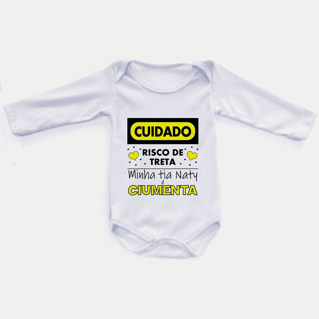 Body infantil Manga longa frio Cuidado risco de treta minha tia é ciumenta  personalizado | Shopee Brasil