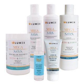 Kit Mega S.O.S Shampoo + Condicionador + Leave-In + Defrizante + Máscara de Hidratação 1kg + Reparador de Pontas 100ml Lumex
