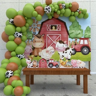 Kit Ouro Festa Aniversário Fazendinha Aquarela Desenho Decoração Cenários