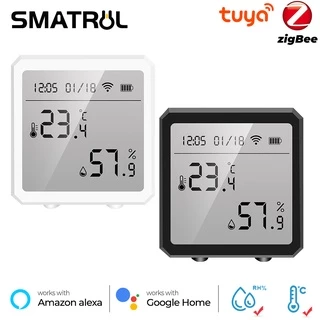 SMATRUL Tuya zigbee Casa Inteligente Sensor De Temperatura E Umidade Indoor Higrômetro Termômetro Alarme Da Bateria Display LCD Apoio Alexa Inicial Do Google