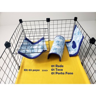 Rede Para Porquinho da Índia Com Toca e Porta Feno - Kit 03 Peças