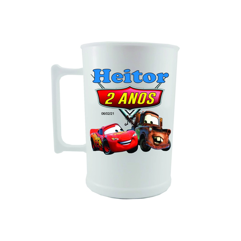 Caneca Carros Mcqueen Corrida - Interior E Alça Vermelho