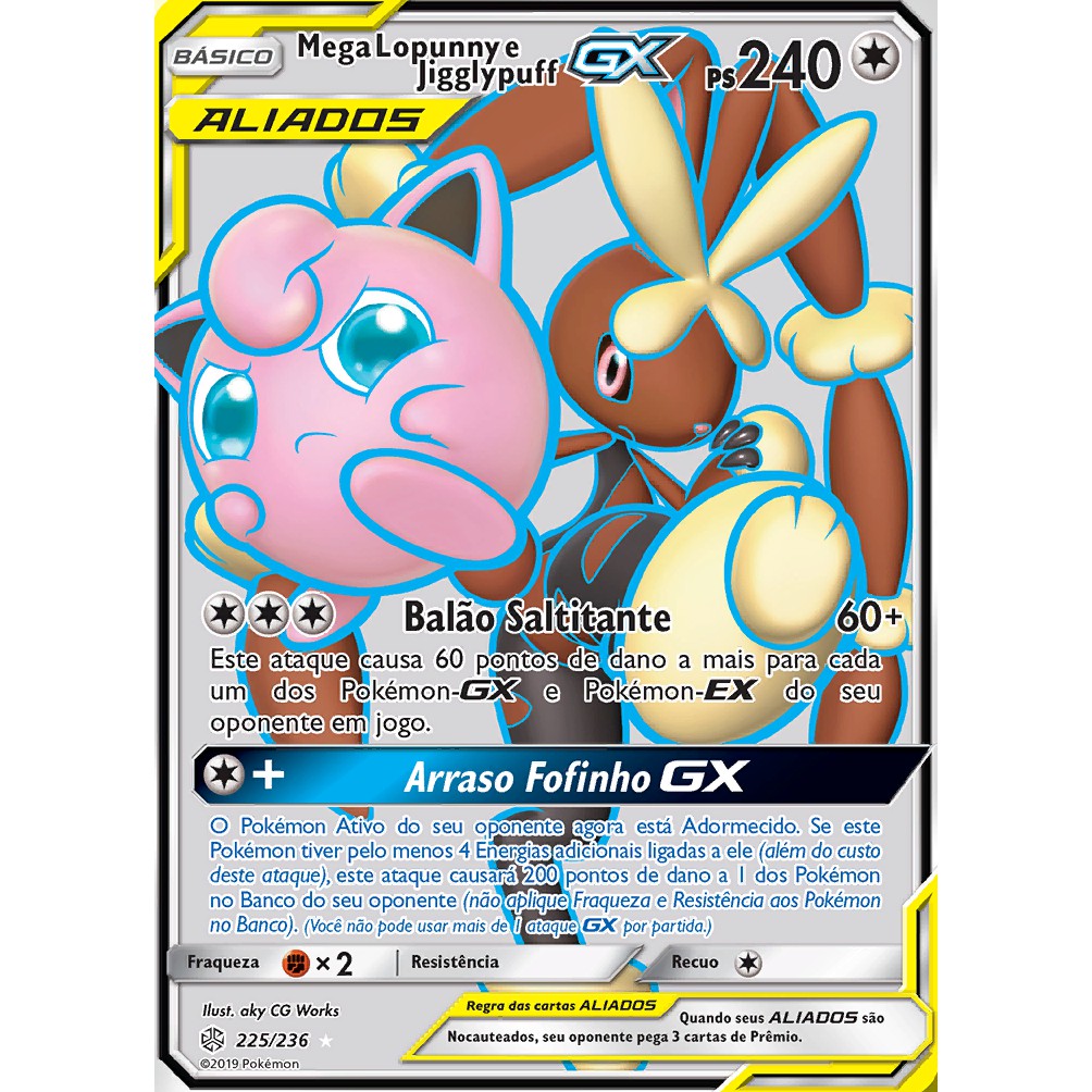 Carta Pokemon Mega Lopunny e Jigglypuff GX Full Art Aliados