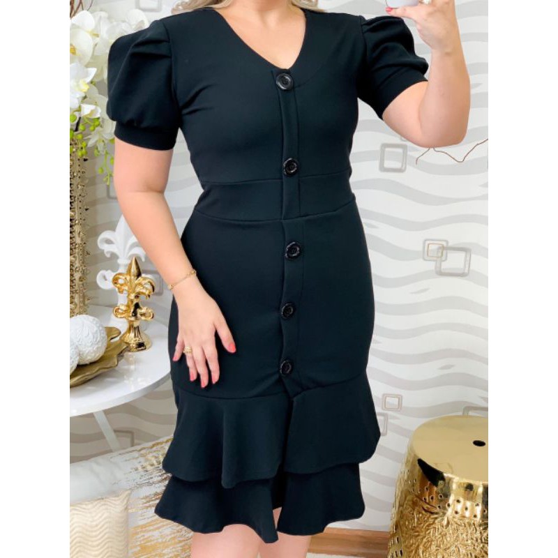 Vestido tubinho store preto com babado