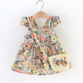 Vestido Para Meninas De Verão Crianças Nova Moda Rattan Flower Suspender Saia De Bolsa