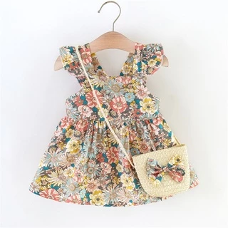 Meninas Vestido De Verão Roupas Infantis Nova Moda Flor Quebrada suspender Saia bagdress Para Crianças Menina
