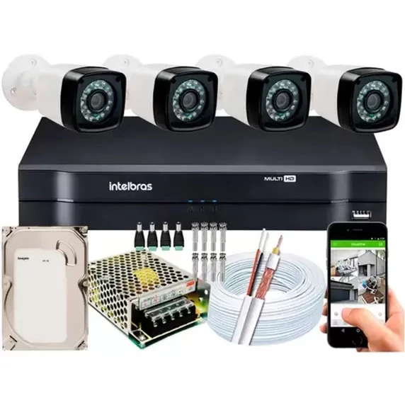 Kit Cftv 4 Cameras Segurança Full Hd Dvr Intelbras 500gb