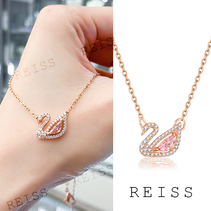 DAZZLING Colar De Corrente De Cisne Cor-De-Rosa Original Coreano Pingente Para Acessórios Femininos Titânio