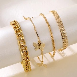 Fashion Multilayer Metal Butterfly Bracelet Set Declaração Punk Fêmea Geométrica Corrente Feminina Tendência Pulseira Jóias Presente