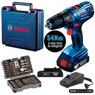 Furadeira e Parafusadeira Bateria 18V Impacto GSB 180-LI 54NM BIVOLT + Estojo Bits e Soquetes 43 Peç