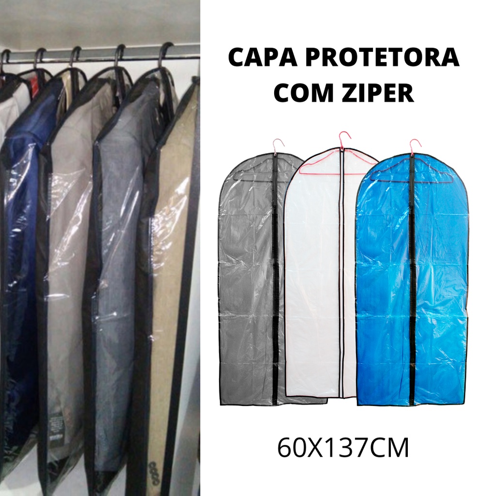 Capa Protetora de Plástico para Roupa com Ziper 60x137cm | Shopee Brasil