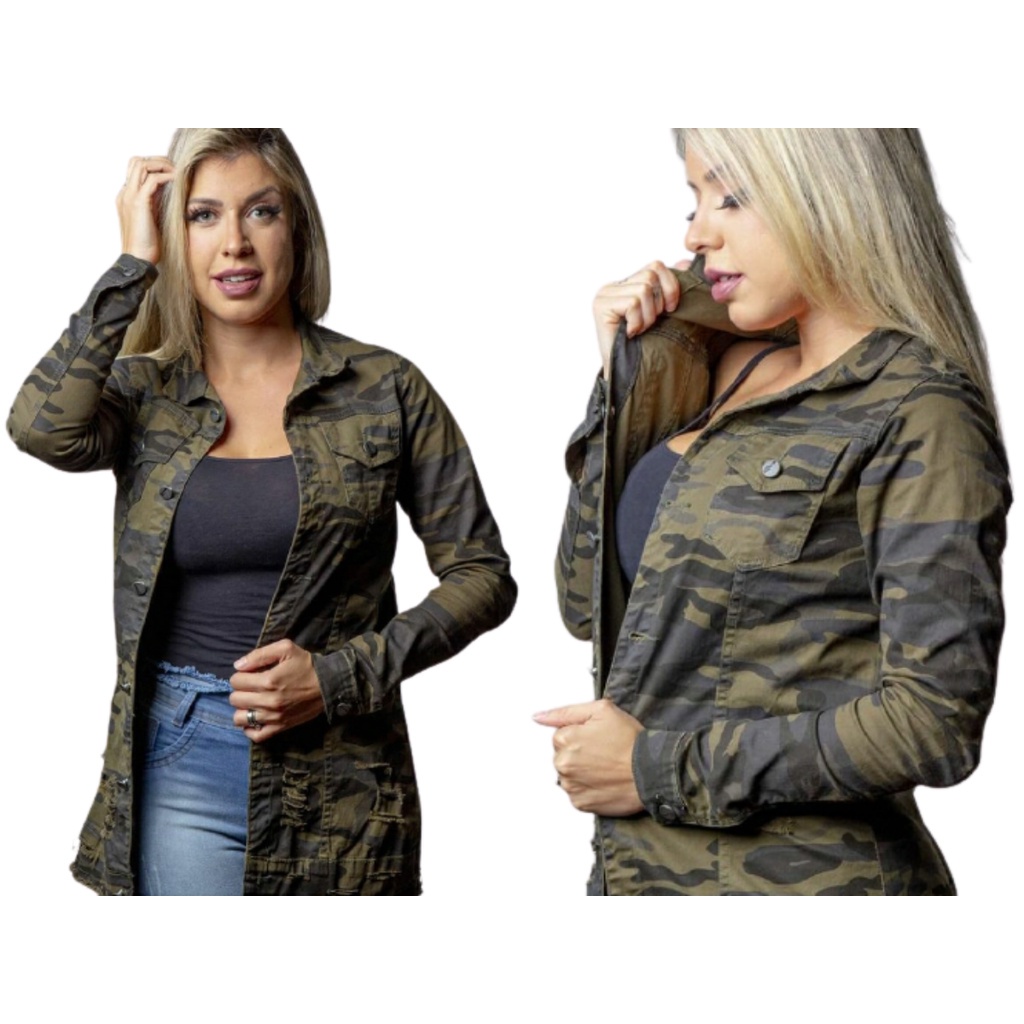 Jaqueta jeans 2024 camuflada feminina