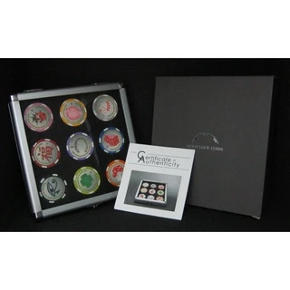 Palau 1 Dolar Set Com 9 Moedas / Fichas Da Sorte (casino) No Estojo + Certificado